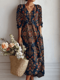 Miss | Jurk Dames Midi Boho V-hals Lange Mouw - Viscose - Miss Madera MIS-P36OTT