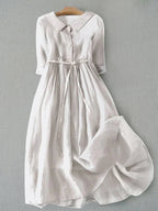 Miss | Jurk Dames Midi Elegant - Katoen-Linnen - Miss Madera MIS-7928A5