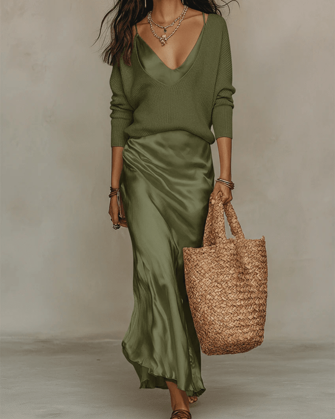Miss | Jurk Dames Midi Elegant Set - Satijn - Miss Madera MIS-1O3L9B
