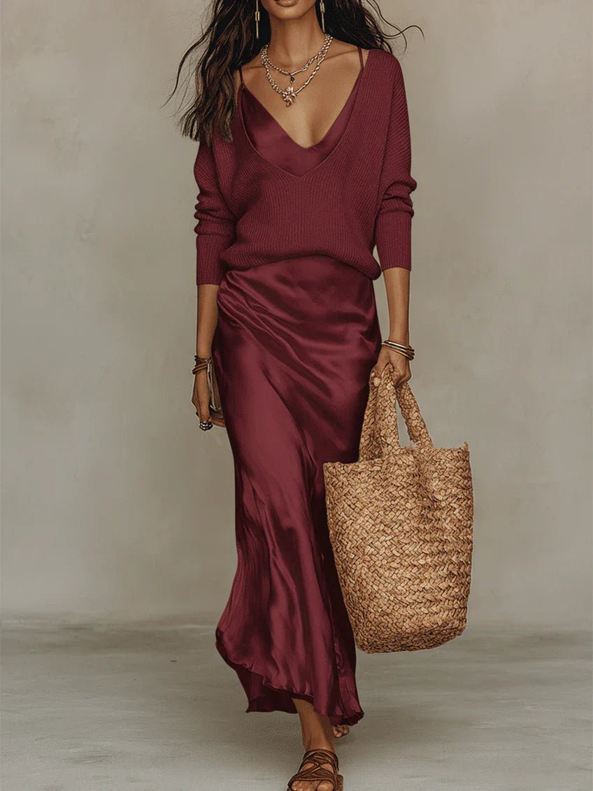 Miss | Jurk Dames Midi Elegant Set - Satijn - Miss Madera MIS-5X3DOQ