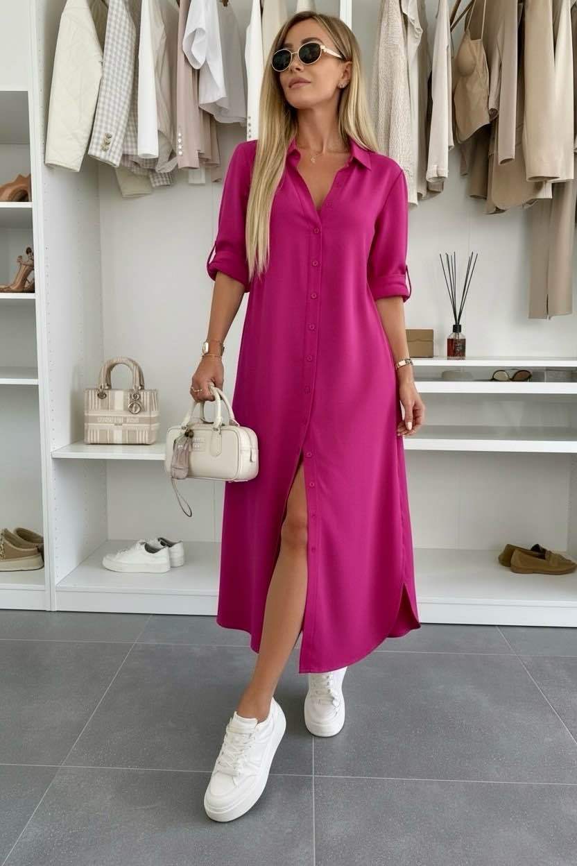 Miss | Jurk Dames Midi Oversized - Katoen - Miss Madera