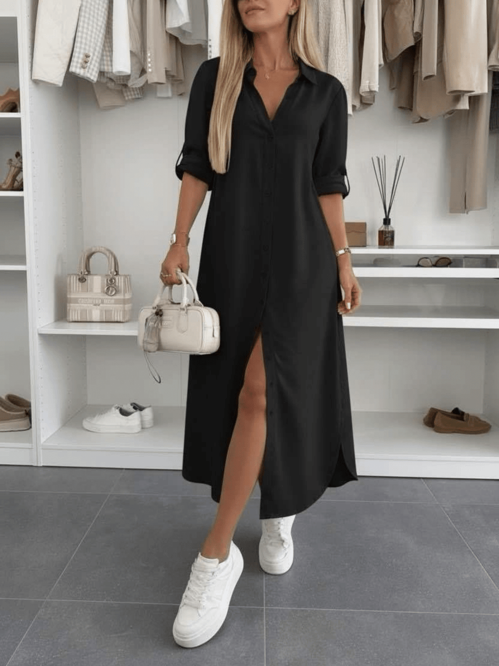 Miss | Jurk Dames Midi Oversized - Katoen - Miss Madera