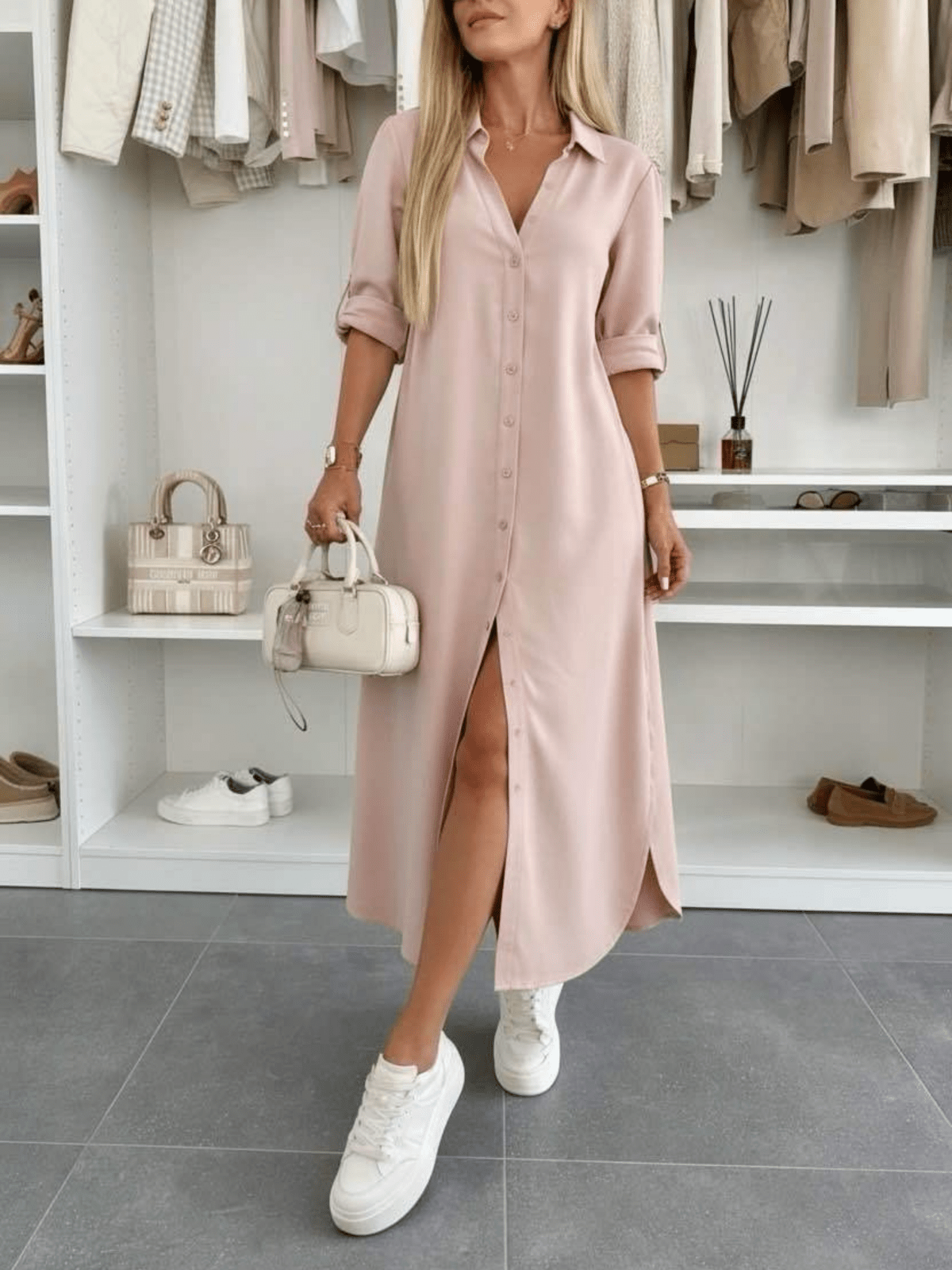 Miss | Jurk Dames Midi Oversized - Katoen - Miss Madera