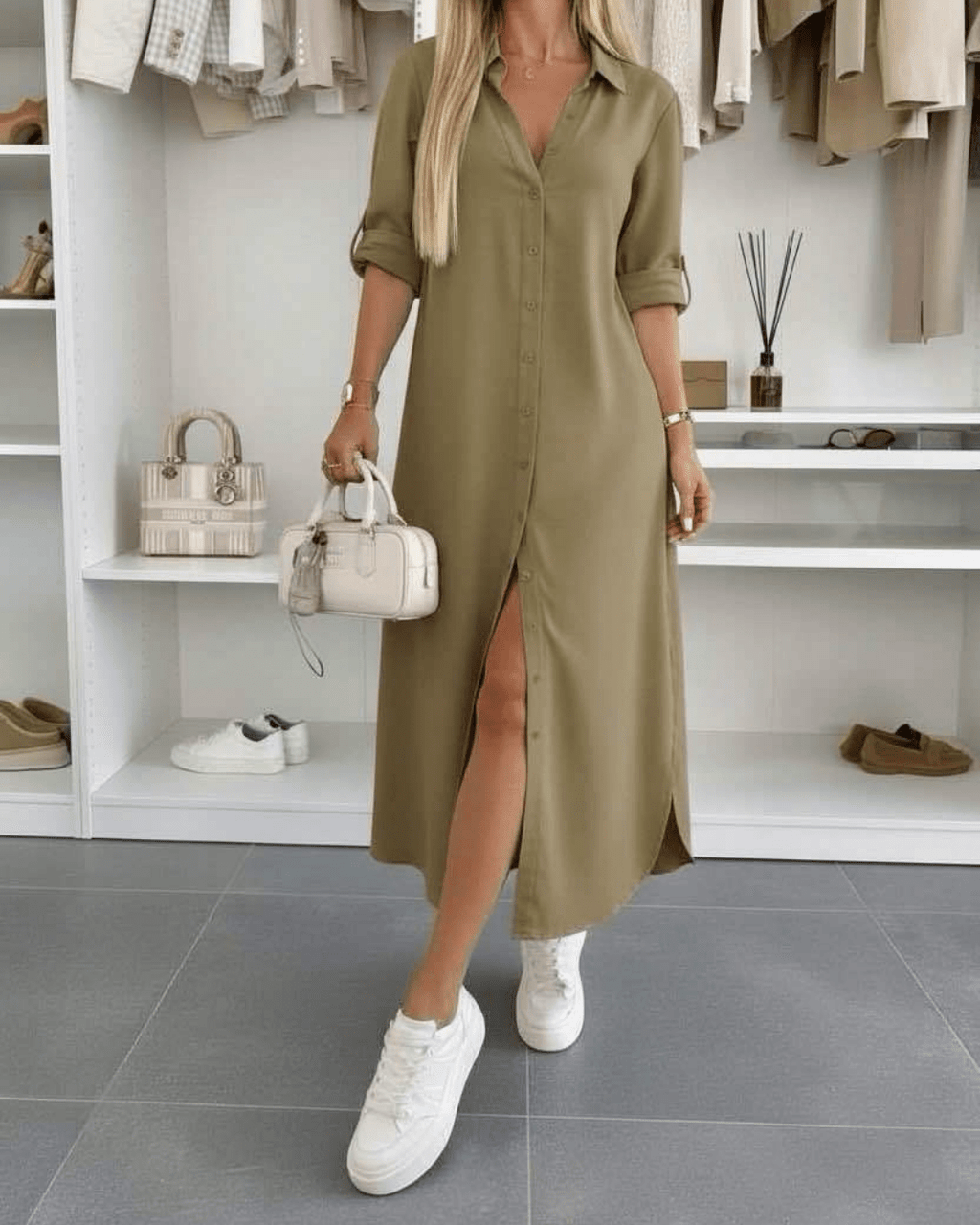 Miss | Jurk Dames Midi Oversized - Katoen - Miss Madera