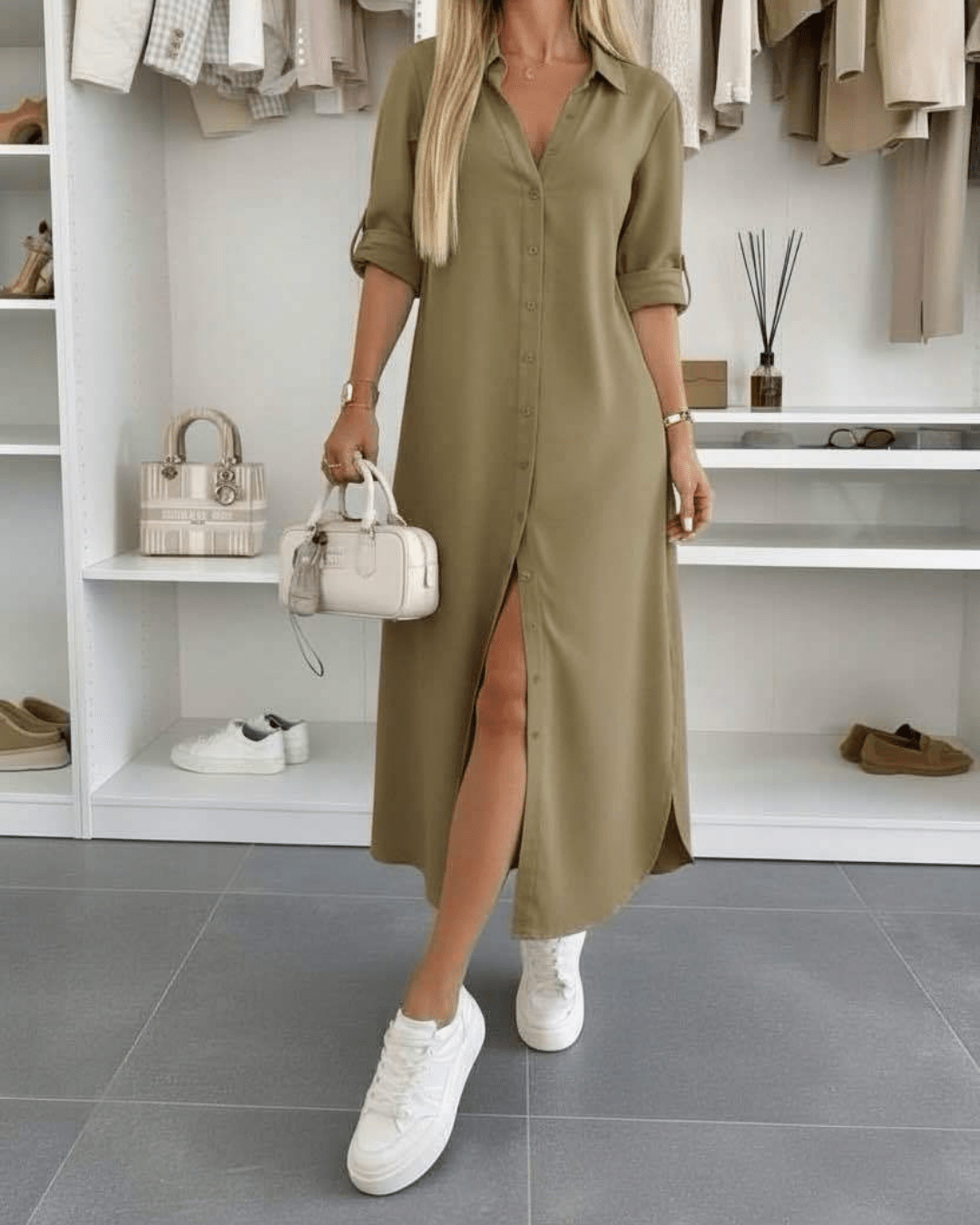 Miss | Jurk Dames Midi Oversized - Katoen - Miss Madera