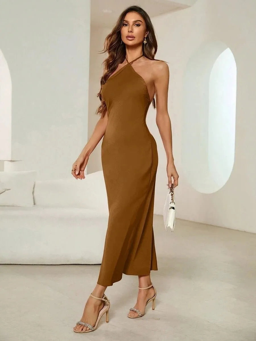Miss | Jurk Dames Midi Spaghettibandjes - Satijn - Miss Madera MIS-59087D