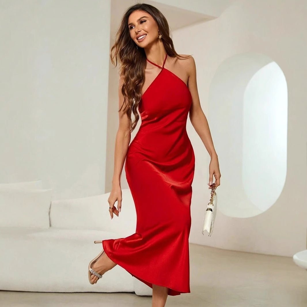 Miss | Jurk Dames Midi Spaghettibandjes - Satijn - Miss Madera MIS-24693F