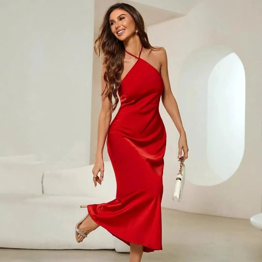 Miss | Jurk Dames Midi Spaghettibandjes - Satijn - Miss Madera MIS-24693F