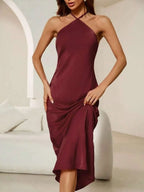 Miss | Jurk Dames Midi Spaghettibandjes - Satijn - Miss Madera MIS-C31B17
