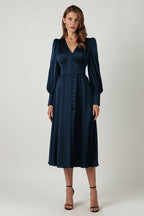 Miss | Jurk Dames Midi V-hals Knoopsluiting - Viscose - Miss Madera MIS-Z9J93Q