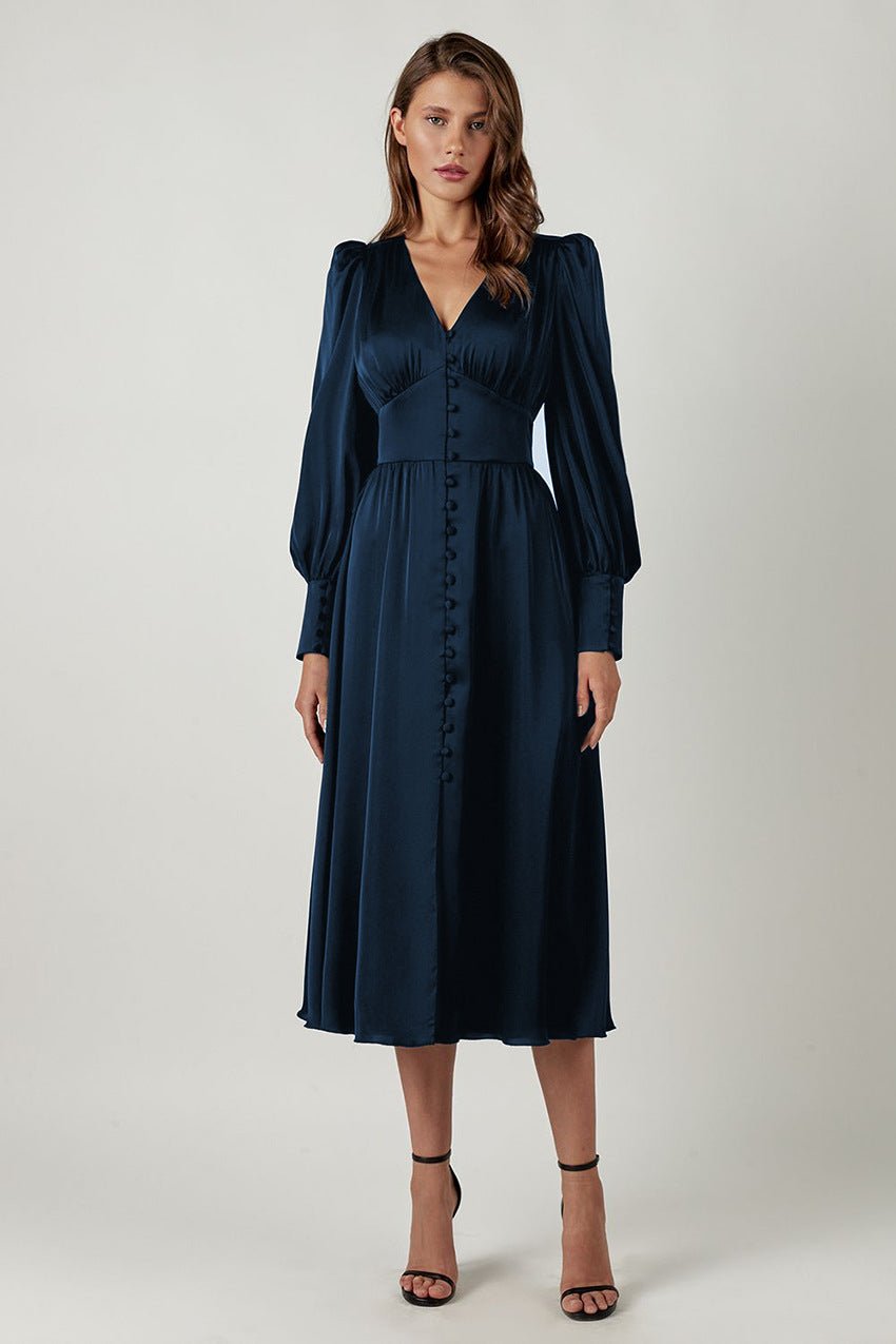 Miss | Jurk Dames Midi V-hals Knoopsluiting - Viscose - Miss Madera MIS-Z9J93Q