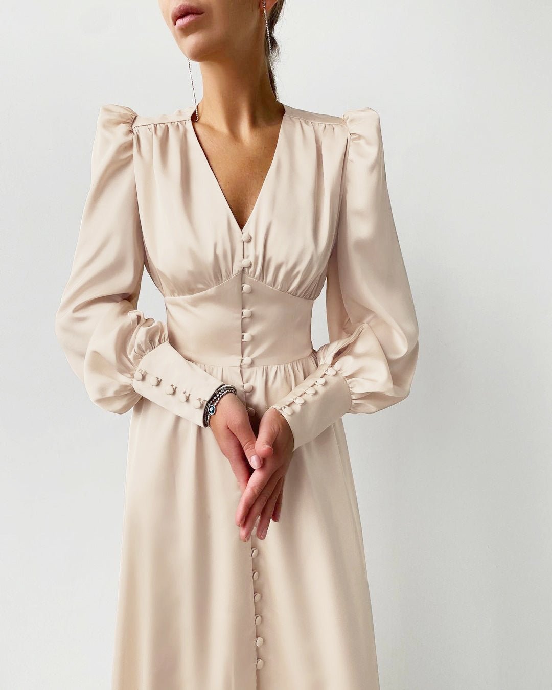 Miss | Jurk Dames Midi V-hals Knoopsluiting - Viscose - Miss Madera MIS-H6USOW