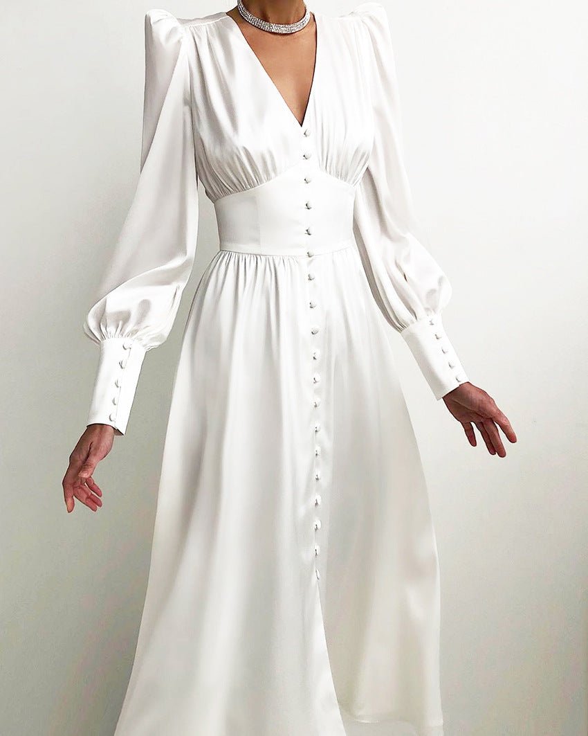 Miss | Jurk Dames Midi V-hals Knoopsluiting - Viscose - Miss Madera MIS-Y9V9HR