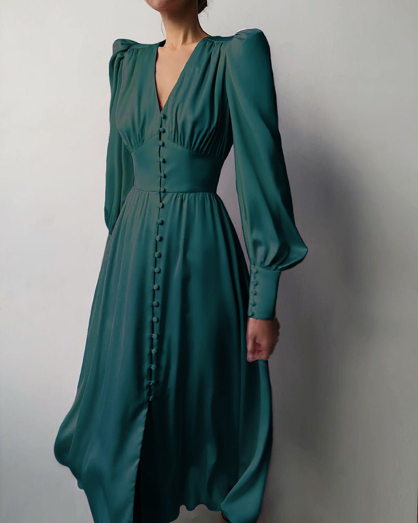 Miss | Jurk Dames Midi V-hals Knoopsluiting - Viscose - Miss Madera MIS-M2L4MF