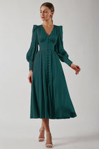 Miss | Jurk Dames Midi V-hals Knoopsluiting - Viscose - Miss Madera MIS-Y9V9HR