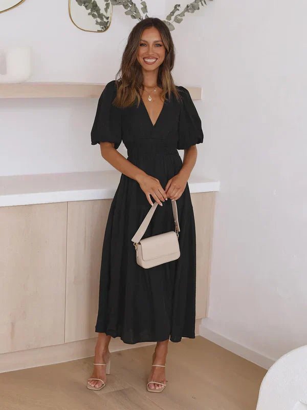 Miss | Jurk Dames Midi V-hals Pofmouwen - Chiffon - Miss Madera MIS-182353