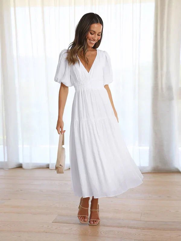 Miss | Jurk Dames Midi V-hals Pofmouwen - Chiffon - Miss Madera MIS-66C1CB