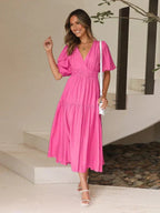 Miss | Jurk Dames Midi V-hals Pofmouwen - Chiffon - Miss Madera MIS-854FC8