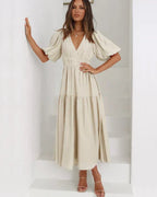 Miss | Jurk Dames Midi V-hals Pofmouwen - Chiffon - Miss Madera MIS-AF4B7A