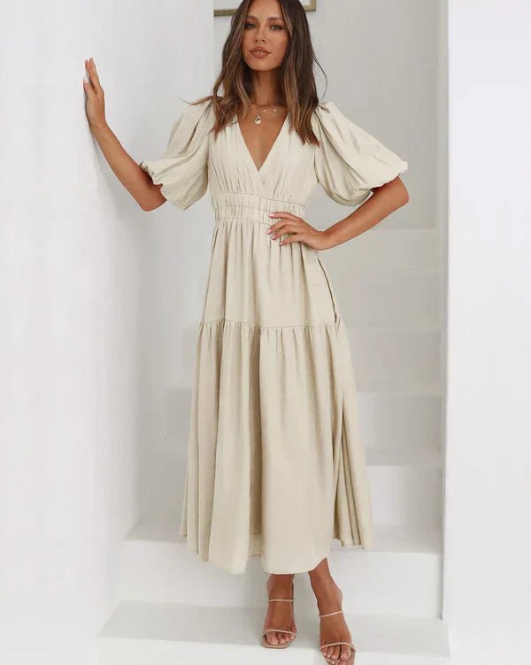 Miss | Jurk Dames Midi V-hals Pofmouwen - Chiffon - Miss Madera MIS-AF4B7A