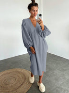 Miss | Jurk Dames Midi V-hals Pofmouwen - Viscose - Miss Madera MIS-FCWHQH