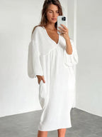 Miss | Jurk Dames Midi V-hals Pofmouwen - Viscose - Miss Madera MIS-L9ZZK9