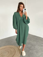 Miss | Jurk Dames Midi V-hals Pofmouwen - Viscose - Miss Madera MIS-5HX2XD