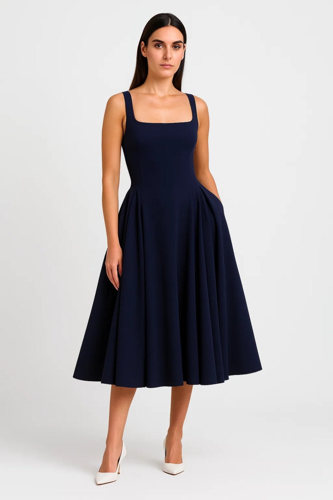 Miss | Jurk Dames Midi Vierkante Halslijn - Viscose - Miss Madera MIS-M5SIEW