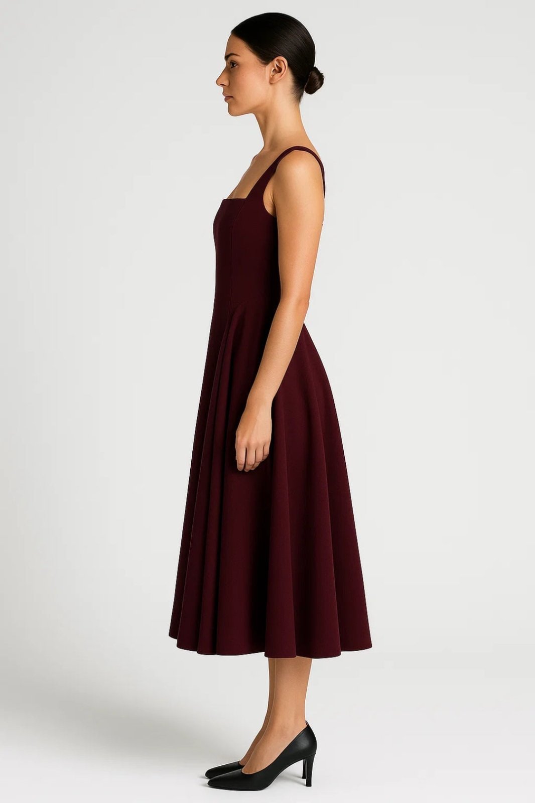 Miss | Jurk Dames Midi Vierkante Halslijn - Viscose - Miss Madera MIS-I7TMAW