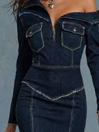 Miss | Jurk Dames Midi Vintage Regular Fit - Denim - Miss Madera MIS-6O8I6K