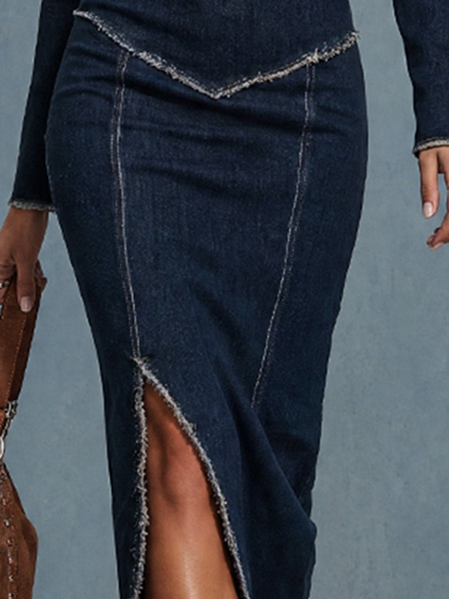 Miss | Jurk Dames Midi Vintage Regular Fit - Denim - Miss Madera MIS-6O8I6K