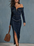 Miss | Jurk Dames Midi Vintage Regular Fit - Denim - Miss Madera MIS-6O8I6K