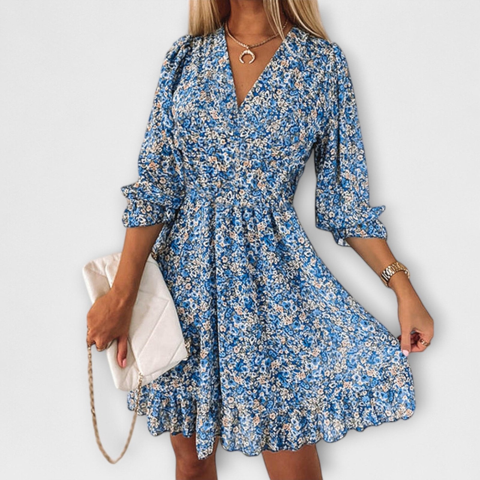 Miss | Jurk Dames Mini Bloemenprint V-hals - Viscose - Miss Madera MIS-LEU4D7