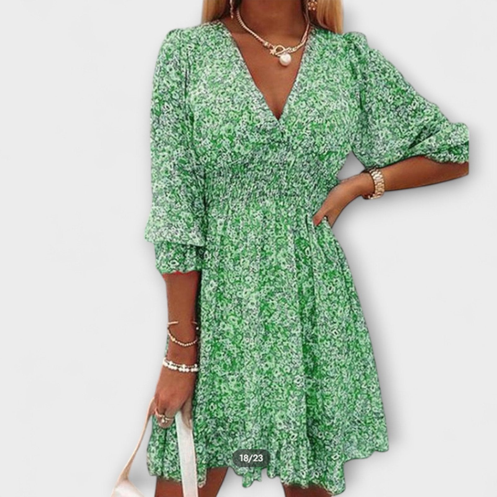 Miss | Jurk Dames Mini Bloemenprint V-hals - Viscose - Miss Madera MIS-LEU4D7