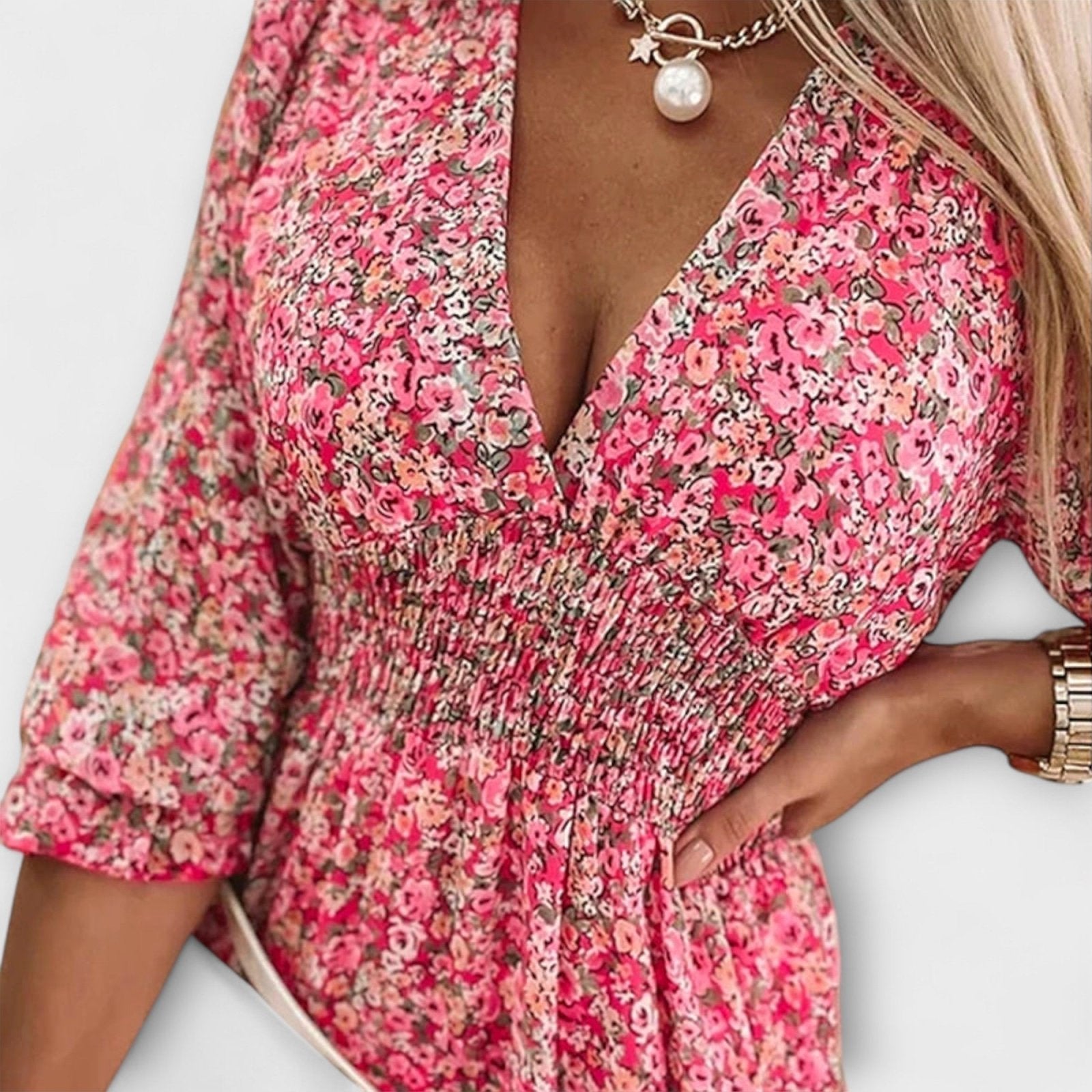 Miss | Jurk Dames Mini Bloemenprint V-hals - Viscose - Miss Madera MIS-E4I2G0