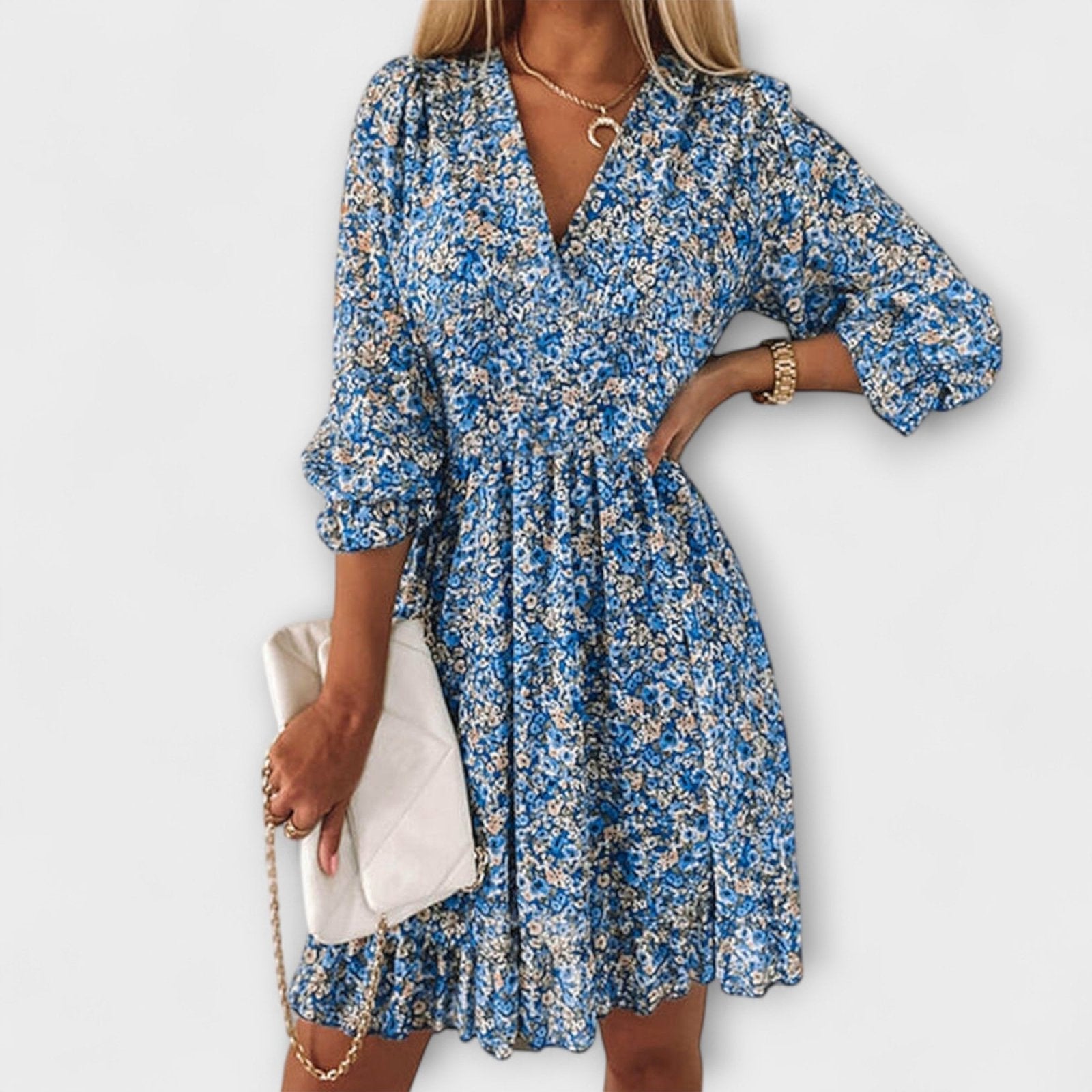 Miss | Jurk Dames Mini Bloemenprint V-hals - Viscose - Miss Madera MIS-91SEJK