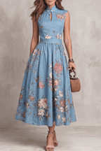Miss | Jurk Dames Mouwloos Bloemen Midi - Polyester - Miss Madera MIS-BIULUJ