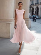 Miss | Jurk Dames Mouwloos Cowl-hals Geplisseerde Midi - Polyester - Miss Madera MIS-FG0L9K