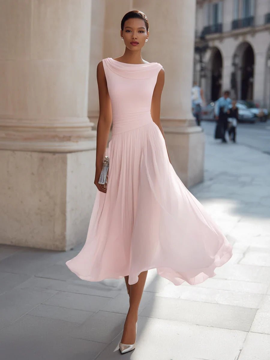 Miss | Jurk Dames Mouwloos Cowl-hals Geplisseerde Midi - Polyester - Miss Madera MIS-FG0L9K