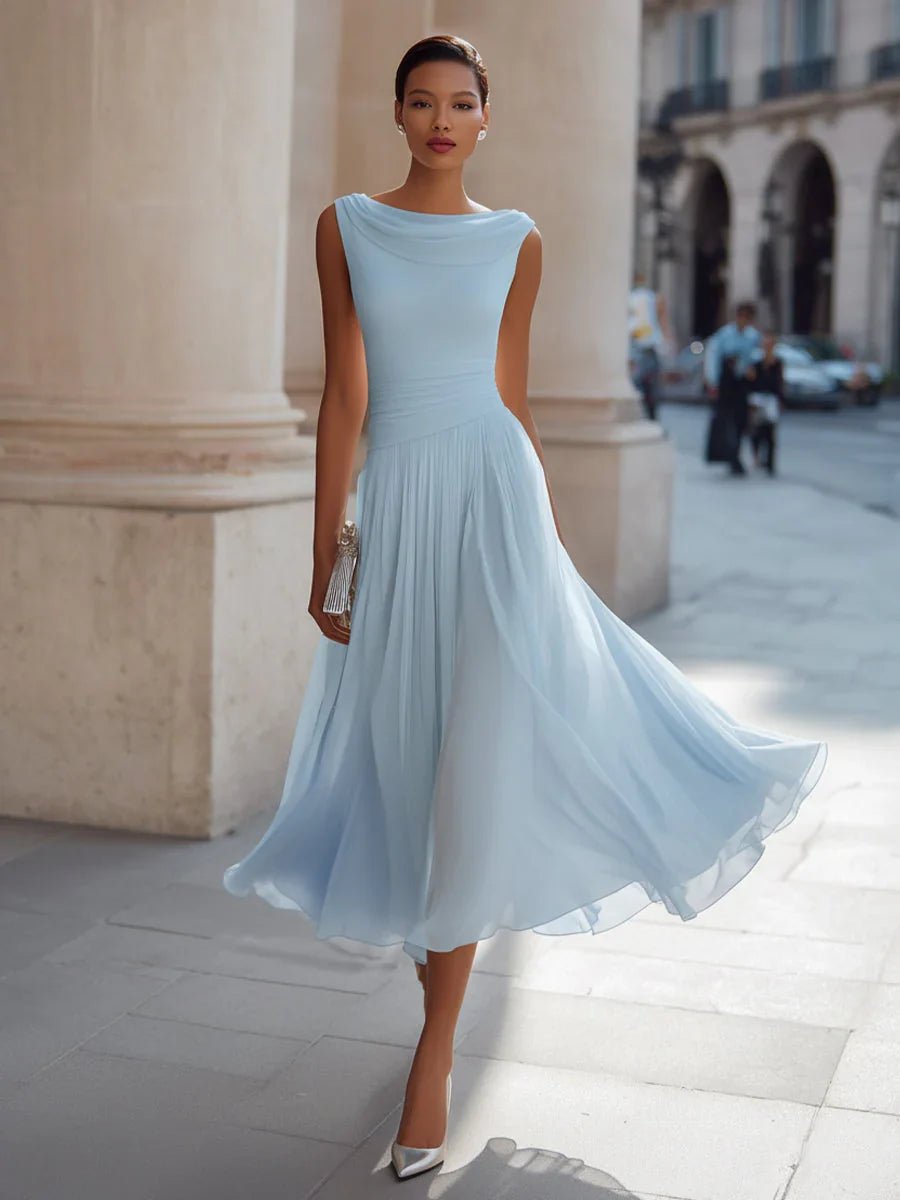 Miss | Jurk Dames Mouwloos Cowl-hals Geplisseerde Midi - Polyester - Miss Madera MIS-KQPQ13