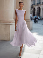 Miss | Jurk Dames Mouwloos Cowl-hals Geplisseerde Midi - Polyester - Miss Madera MIS-ANU68L