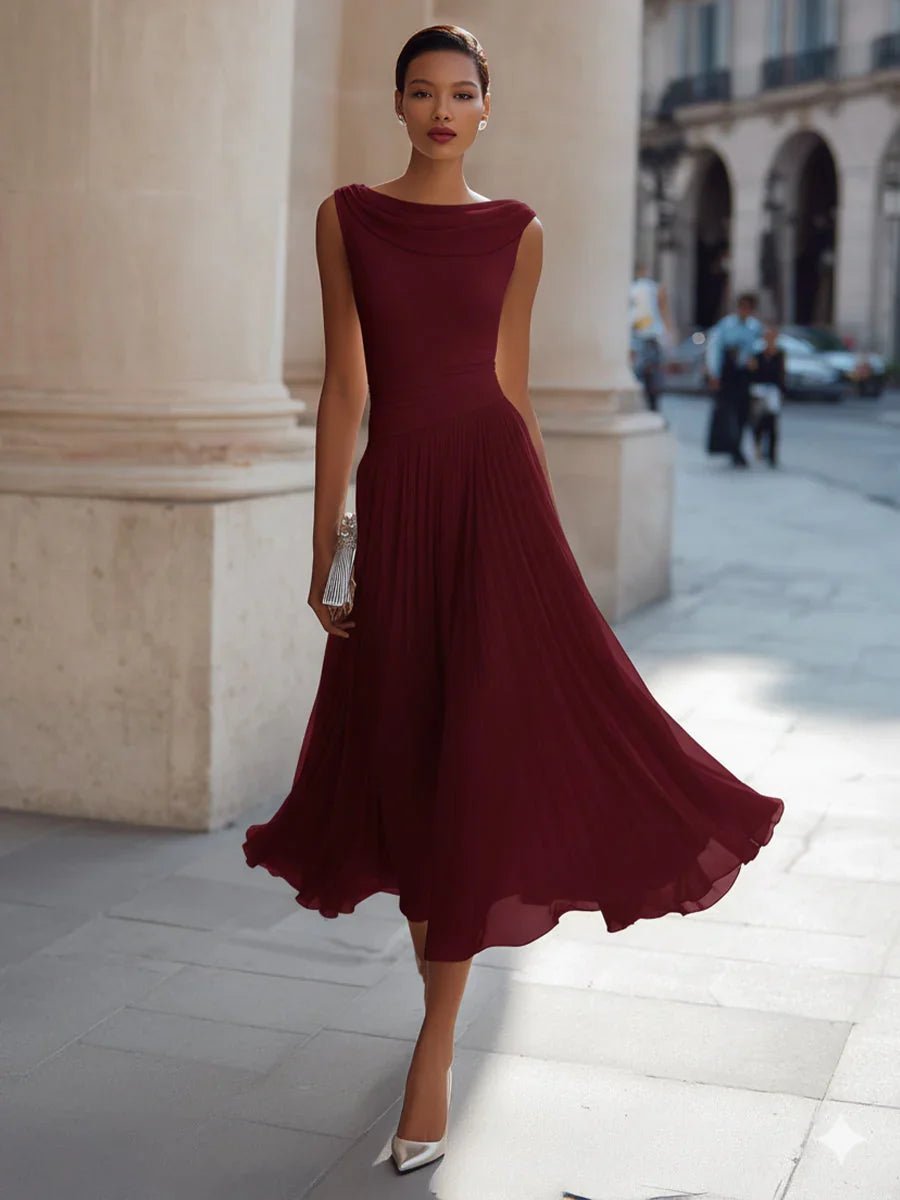 Miss | Jurk Dames Mouwloos Cowl-hals Geplisseerde Midi - Polyester - Miss Madera MIS-ADS239