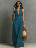 Miss | Jurk Dames Mouwloos Maxi Knoopsluiting Kraag - Miss Madera MIS-AA290H