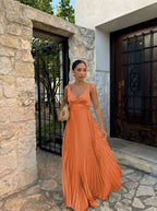 Miss | Jurk Dames Mouwloos V-hals Geplooide Maxi - Polyester - Miss Madera MIS-IDM7O1