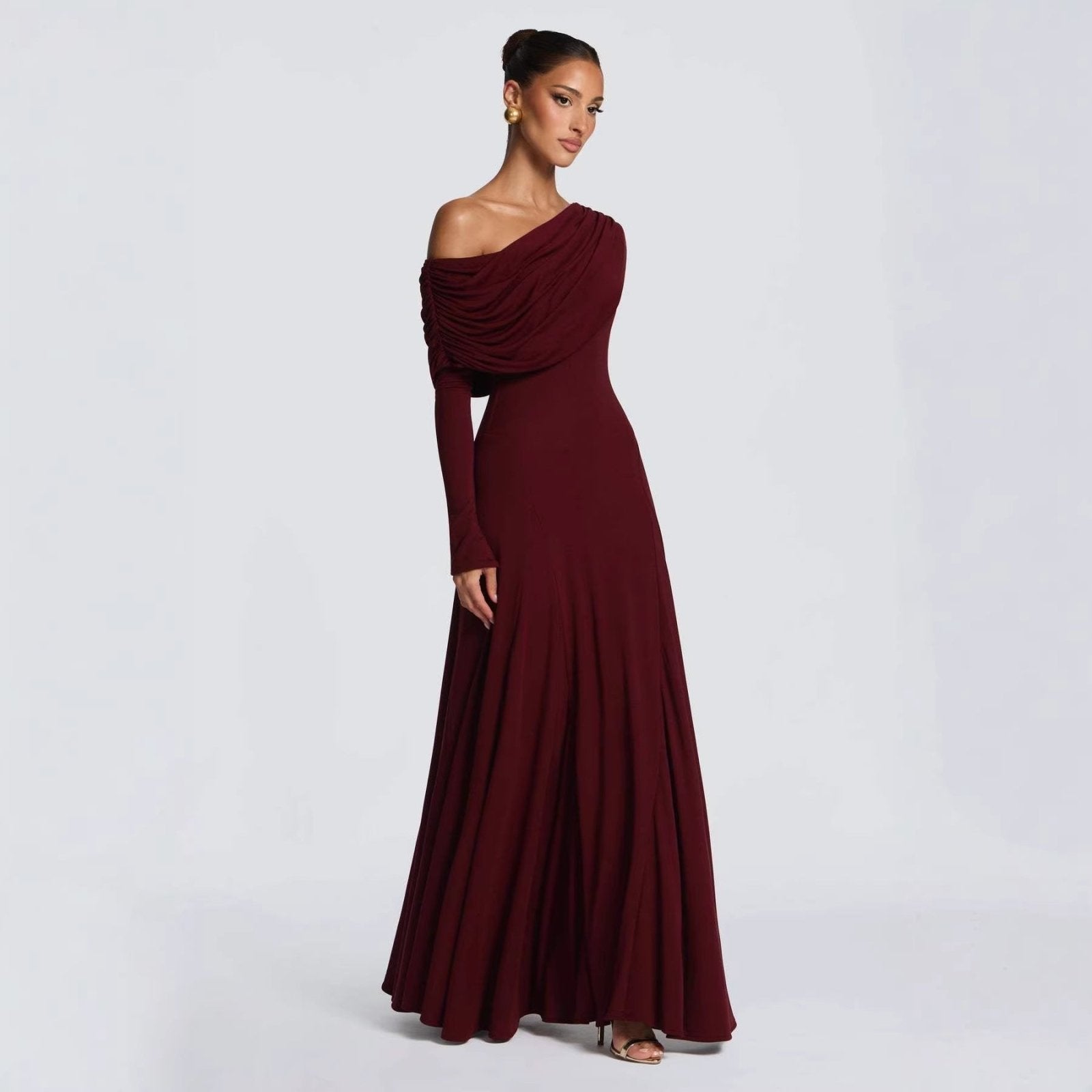 Miss | Jurk Dames Off-Shoulder Maxi Lange Mouw - Chiffon - Miss Madera MIS-7AEBIN
