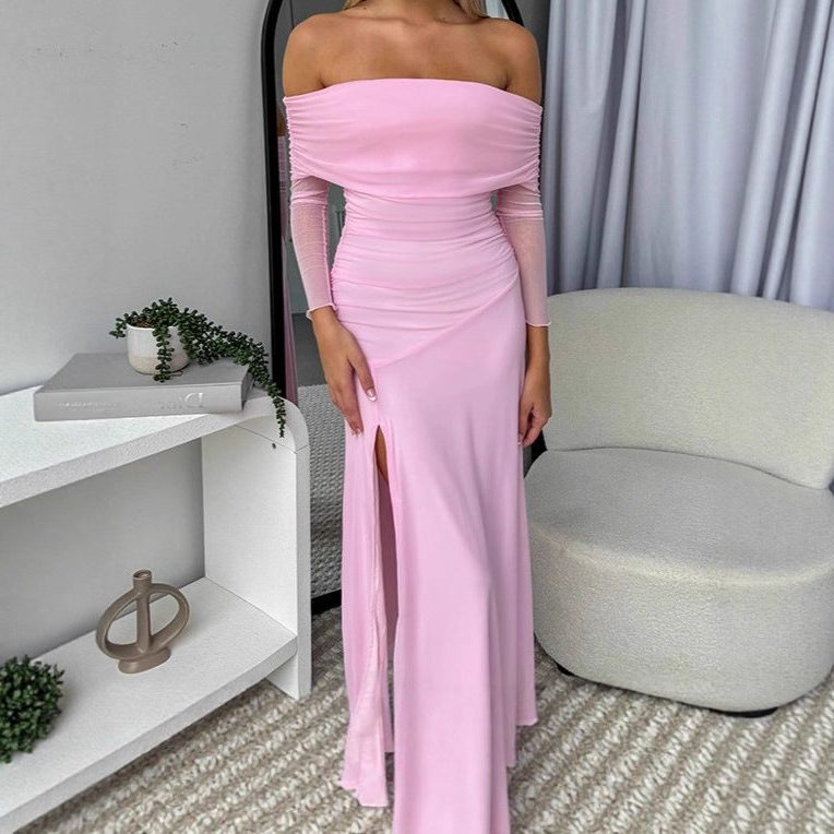 Miss | Jurk Dames Off-Shoulder Maxi Zijsplit Lange Mouw - Miss Madera MIS-5MFIGB