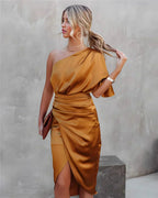 Miss | Jurk Dames Off-Shoulder Midi Satijn - Miss Madera MIS-G9ED3S