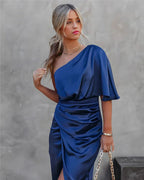 Miss | Jurk Dames Off-Shoulder Midi Satijn - Miss Madera MIS-2DEX5O