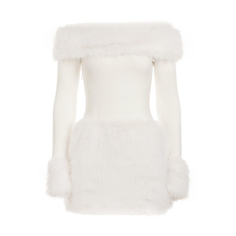 Miss | Jurk Dames Off-Shoulder Mini Lange Mouw Kunstbont - Jersey - Miss Madera MIS-NV0N3Z