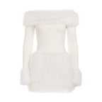 Miss | Jurk Dames Off-Shoulder Mini Lange Mouw Kunstbont - Jersey - Miss Madera MIS-NV0N3Z